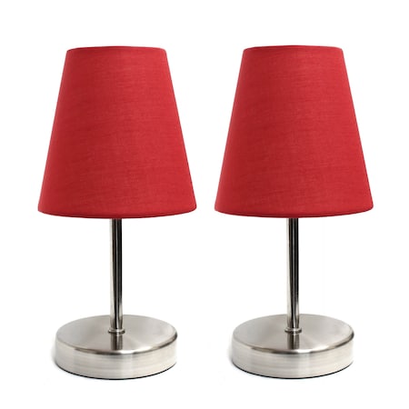 Sand Nickel Mini Basic Table Lamp With Fabric Shade, Red, PK 2